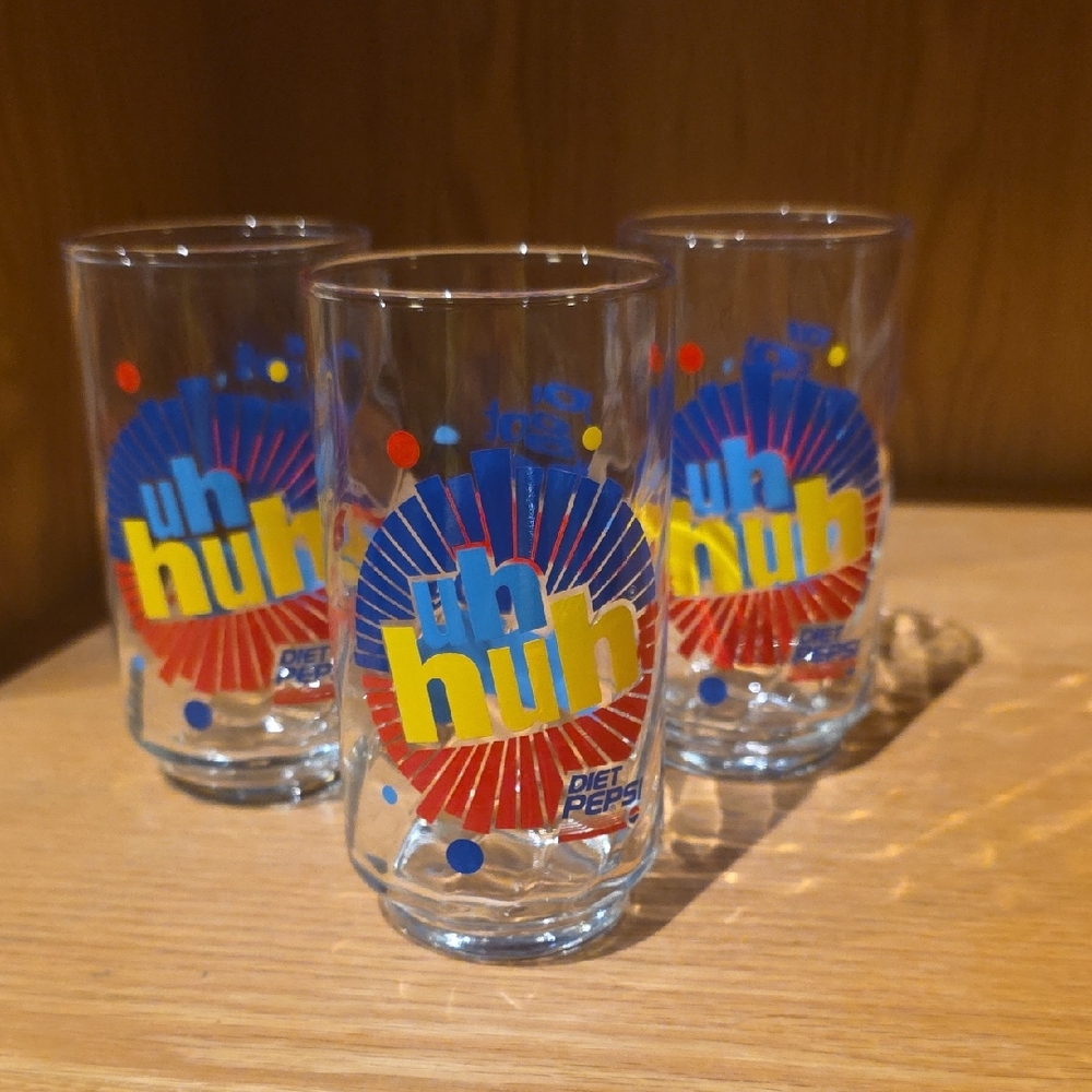 Vintage Diet Pepsi Colorful Ray Charles 'Uh Huh' Glass Set.  Set Of Three (3)